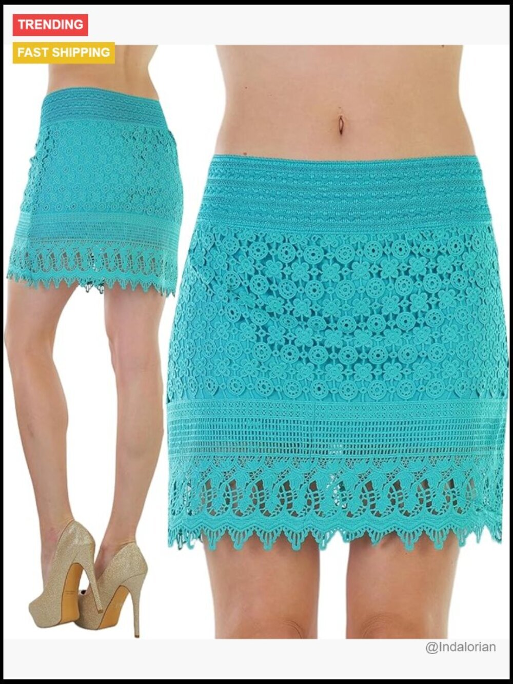 Women's Lace Lined Knit Floral Skirt Spring Summer Above Knee